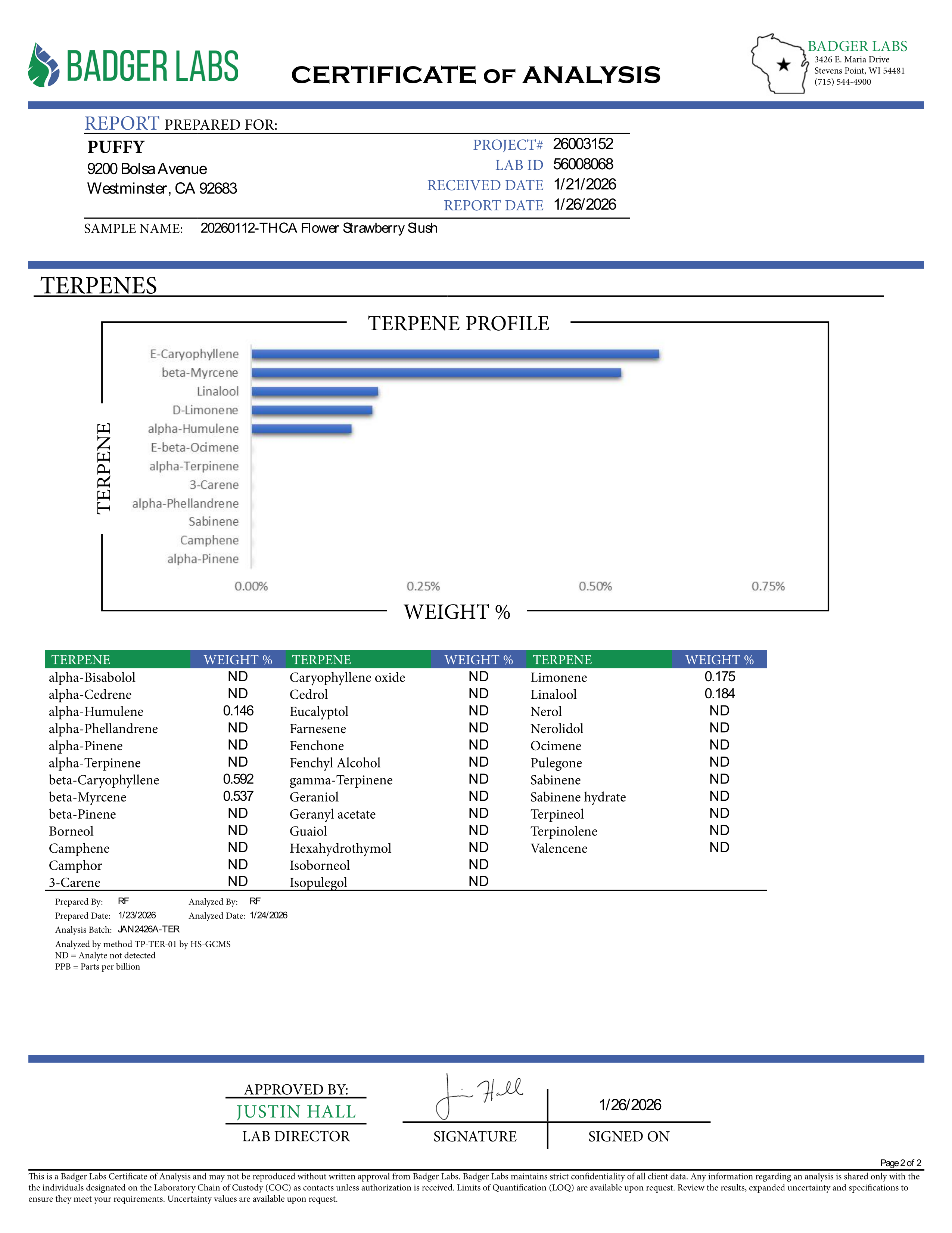 PUFFY Strawberry Slush is a potent hybrid THCa strain born from the powerful cross between XJ13 and Strawnana. Aroma opens with a vibrant burst of sweet, ripe berries, layered with a sugary richness and finished by a bold, gassy undertone that adds depth and intensity. Visually, dense green buds with purple hues and fiery orange pistils are coated in sticky trichomes. Consumers often report uplifting, energetic, and creative effects, bringing a relaxed, euphoric, and calming body feel, with many experiencin