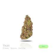 PUFFY TK41 is a balanced hybrid THCa strain, born from the renowned cross of Triangle Kush × Gelato #41. The aroma opens with a rich, creamy sweetness, layered with warm, inviting spices and a subtle hint of smooth vanilla that lingers gently in the senses. Visually, dense bright green buds with purple hues and fiery orange pistils are coated in sticky trichomes. Consumers often report a combination of tingly sensations, deep relaxation, and uplifting euphoria, describing an experience that soothes the body
