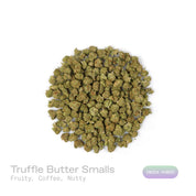 PUFFY Truffle Butter (smalls) is an Indica-dominant hybrid THCa strain, born from the flavorful cross of Gelato and Chocolate Kush. The aroma unfolds in a vibrant mix of fruity notes balanced by deep coffee richness and a gentle nutty twist. Visually, the buds are dense and striking, showcasing a deep forest-green base with vibrant purple hues, bright orange pistils, and a sparkling coating of trichomes. Consumers often report an initial burst of euphoria and uplifted mood, gradually giving way to deep phys