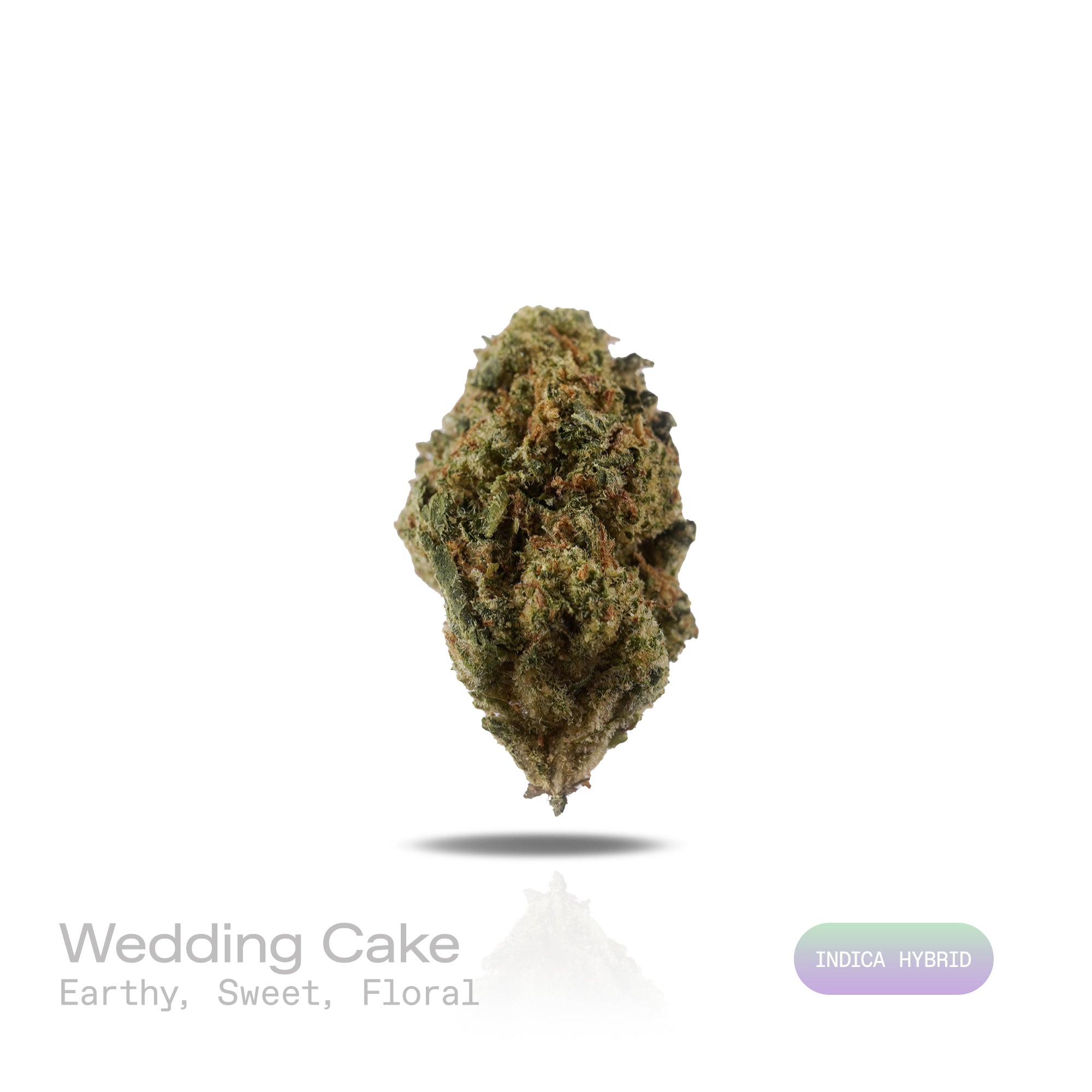 PUFFY Wedding Cake is an indica-dominant hybrid THCa strain created by crossing Triangle Cherry Pie and Girl Scout Cookies (GSC). The aroma is a balanced blend of earthy richness, sweet undertones, and delicate floral notes. Visually, the buds are dense and vibrant, with forest green and purple hues coated in frosty trichomes and bright orange pistils. Consumers often report a euphoric, uplifted mood paired with a relaxing body high, along with a creative and social spark in lighter use.
