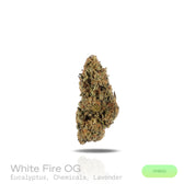 PUFFY White Fire OG is a balanced hybrid THCa strain, crafted from the legendary lineage of Fire OG and The White. The aroma is a refreshing blend of eucalyptus, subtle chemical undertones, and soothing hints of lavender. Visually, dense light-green buds with hints of purple, bright orange pistils, and a thick coating of sparkling trichomes. Consumers often experience an immediate spark of mental clarity and creative energy that gently flows into a calming, tension-relieving body high.