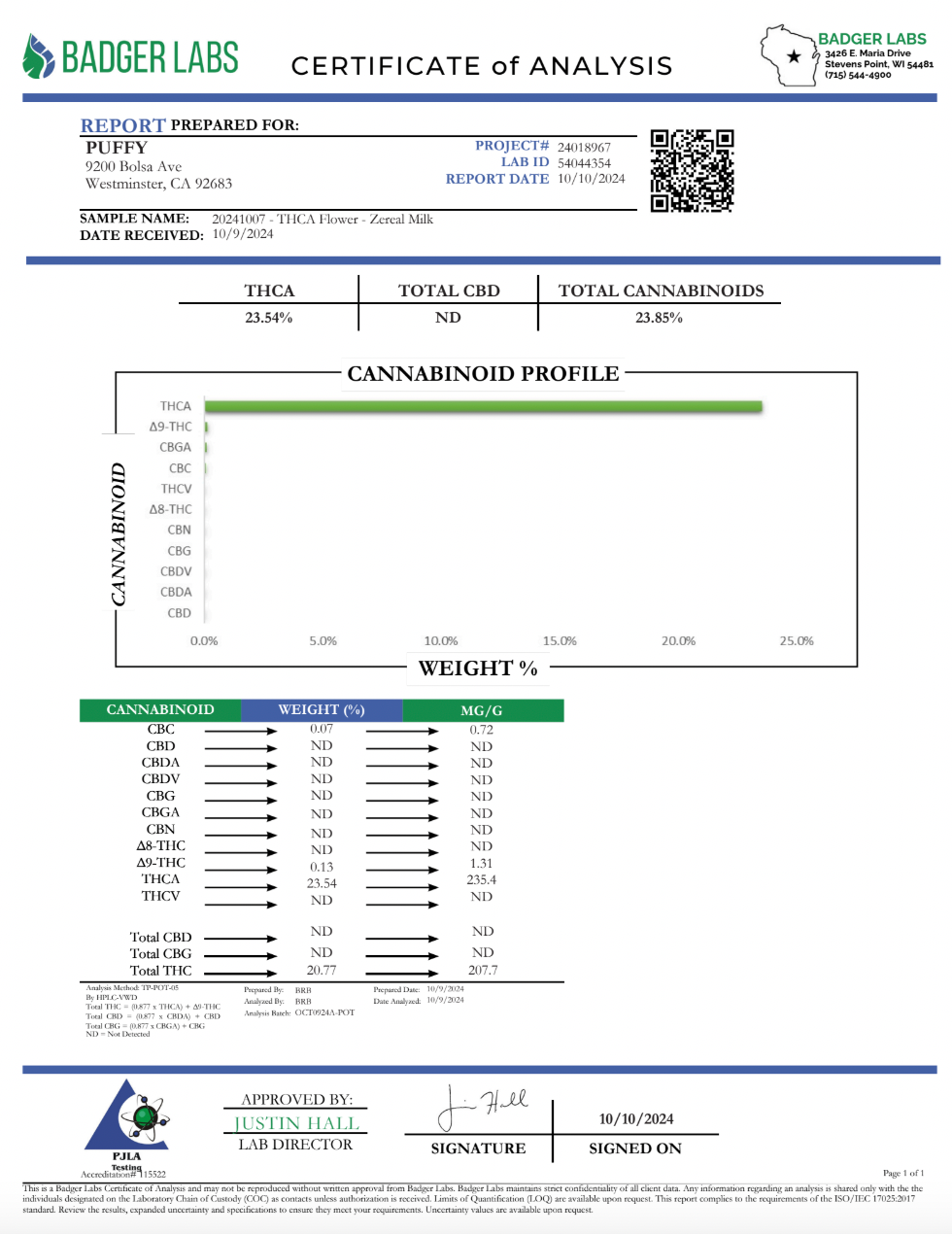 PUFFY Zereal THCa is a slightly indica-dominant hybrid (60% indica/40% sativa), crafted from the powerhouse genetics of Zkittlez and Cereal Milk. This strain is a treat for the senses, offering an irresistibly sweet and creamy berry flavor with a tangy citrus exhale. Its aroma starts earthy and herbal but transforms into a rich, fruity scent as the buds are broken apart and burned. Visually, Zerealz features small, grape-shaped forest green nugs adorned with vibrant red-orange hairs and a sparkling layer of