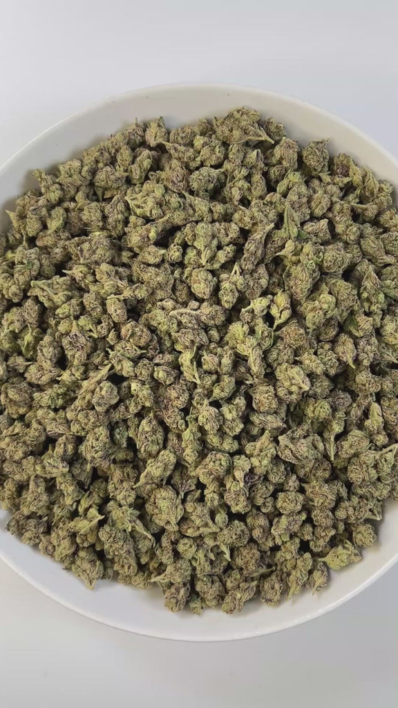 PUFFY Gelato 33 (smalls) is a hybrid THCa  strain, expertly crafted by crossing the legendary Sunset Sherbet and Thin Mint GSC. The aroma is a striking mix of sweet, fruity notes layered with sharp chemical undertones and a cool, invigorating hint of menthol. Visually, the buds are compact and chunky, with dark green to purple hues, vibrant orange pistils, and a frosty trichome coat. Consumers often report fast-acting, uplifting effects that bring mental clarity, elevated mood, stress relief, and a natural 