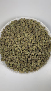 PUFFY Air Gelato 23 (smalls) is a balanced hybrid THCa strain, crafted from the legendary cross of Air Jordan OG and Gelato. The aroma is gassy, with sweet undertones and a fresh hint of pine, creating a bold and inviting scent profile. Visually, dense deep green buds with purple hues and fiery orange pistils are coated in sticky trichomes. Consumers often report an uplifting and euphoric mental head‑high, accompanied by gentle physical relaxation, improved mood, and potential relief from anxiety, stress, i