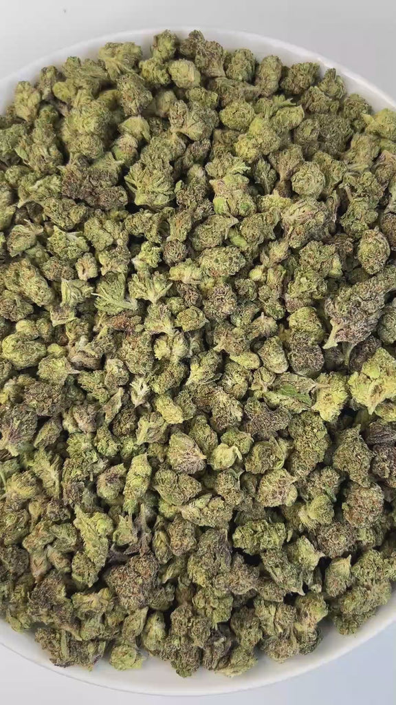 PUFFY Grape Z (smalls) is a hybrid THCa strain, bred from a powerhouse cross of Grape Ape and Grapefruit. A rich, complex aroma that blends sweet and fruity notes with a tangy sour edge, layered with deep diesel undertones and a sharp gassy finish. Visually, the buds are dense and resinous, showcasing deep purple tones, fiery orange pistils, and a frosty trichome finish. Consumers describe the effects as euphoric, relaxing, and uplifting, offering a rare balance of calm relaxation with sharp mental clarity.