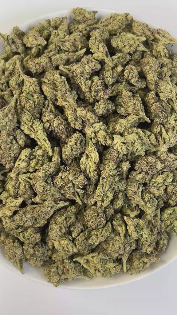 PUFFY Candy Cream is an indica-dominant hybrid THCa strain, born from the flavorful cross of Skywalker and Dolato. The aroma is a delightful blend of sweet, creamy vanilla with a bright, citrusy twist. Visually, the buds are dense and chunky, with bright greens, touches of purple, fiery orange pistils, and a thick coat of frosty trichomes. Consumers often describe the experience as deeply relaxing yet joyfully uplifting, bringing waves of euphoria and sparking bursts of creativity.
