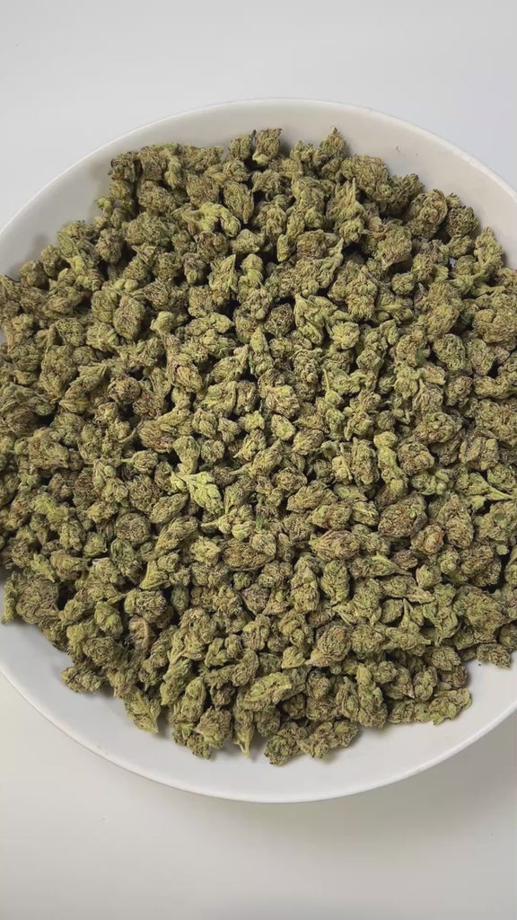 PUFFY Lemon Cherry Gelato (smalls) is an indica-dominant  hybrid THCa strain, expertly crafted from a potent cross between Sunset Sherbet and Girl Scout Cookies. The aroma blends sharp, tangy notes of diesel with bright citrusy hints of lemon and subtle, sweet undertones of cherry, creating a bold and intriguing fragrance. Visually, buds are dense and frosty, featuring deep green and purple hues with bright orange pistils and a thick coating of sparkling trichomes. Consumers often report an initial wave of 