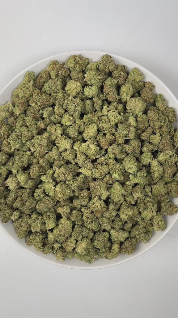 PUFFY Gelonade is a sativa-dominant hybrid THCa strain created by crossing Lemon Tree with Gelato #41. The aroma is a vibrant mix of ripe strawberries, intertwined with gassy undertones and delicate floral notes, creating a sweet, tangy, and slightly intoxicating scent profile. Visually, the buds have a dense, grape-like structure, showcasing lime-green tones with purple hues and orange pistils, all coated in glistening trichomes. Consumers often report a bright, uplifting experience with a clear-headed cer