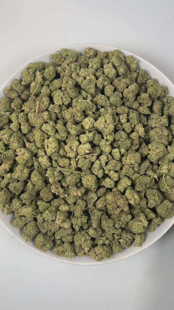 PUFFY Pink Drink (smalls) is a balanced hybrid THCa strain, born from the flavorful cross between Banana Punch × OG Fruit Smoothie. The aroma greets the senses with bright tropical and fruity notes, grounded by subtle earthy undertones. Visually, the dense buds feature bright green and purple hues, accented by orange pistils and a sparkling layer of trichomes. Consumers often report a balanced high, combining uplifting cerebral euphoria with soothing body relaxation, enhanced creativity, focus, sociability,