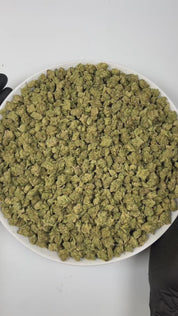 PUFFY Watermelon (smalls) is an indica-dominant hybrid THCa strain, bred from the renowned cross of Watermelon x Kush genetics. The aroma greets the senses with sweet, juicy melon notes, layered over a rich earthy base and accented by sharp, pungent undertones. Visually, the buds are thick and well-formed, showcasing dark green tones with streaks of purple, fiery orange pistils, and a sparkling coat of trichomes. Consumers often describe a calming, full-bodied high that lifts the mood while easing tension, 