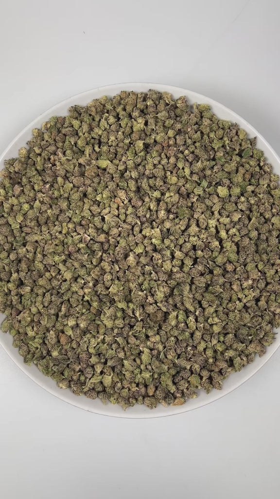 PUFFY Lemon Cherry Gelato (smalls) is an indica-dominant  hybrid THCa strain, expertly crafted from a potent cross between Sunset Sherbet and Girl Scout Cookies. The aroma is a vibrant blend of zesty citrus, sweet cherries, and a sharp, lingering hint of gasoline, creating a bold and unmistakably pungent profile. Visually, buds are dense and frosty, featuring deep green and purple hues with bright orange pistils and a thick coating of sparkling trichomes. Consumers often report an initial wave of uplifted, 