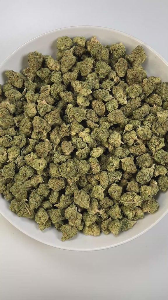 PUFFY Wedding Cake is an indica-dominant hybrid THCa strain created by crossing Triangle Cherry Pie and Girl Scout Cookies (GSC). The aroma is a balanced blend of earthy richness, sweet undertones, and delicate floral notes. Visually, the buds are dense and vibrant, with forest green and purple hues coated in frosty trichomes and bright orange pistils. Consumers often report a euphoric, uplifted mood paired with a relaxing body high, along with a creative and social spark in lighter use.
