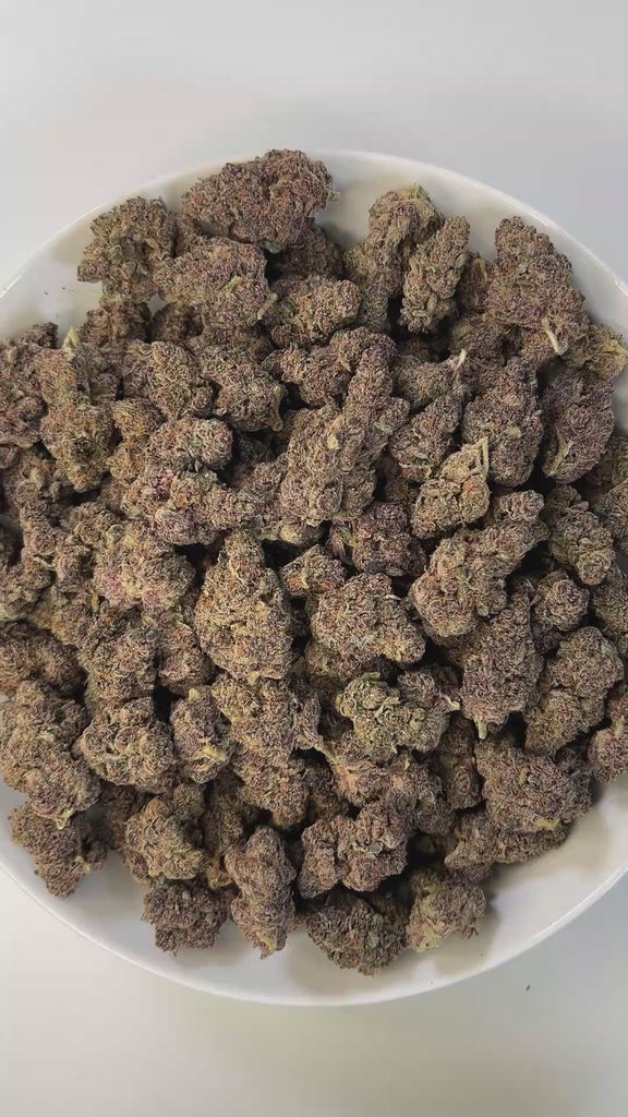 PUFFY Halle Berry is a sativa-dominant THCa hybrid, expertly crafted from a cross between Ice Cream Cake and Blockberry. The aroma blends vibrant oranges, sharp diesel, and smooth cream into a bold yet indulgent scent.  Visually, the buds are fluffy and diamond-shaped, showcasing a striking mix of mint-green to deep purple hues, accented by vibrant orange pistils and a thick coating of frosty trichomes. Consumers often describe an initial surge of euphoria, enhanced focus, and increased sociability and talk