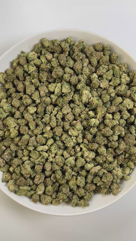 PUFFY GMO x OZK (smalls) is an indica-dominant hybrid THCa strain, born from the legendary cross between GMO (Garlic Cookies) and OZ Kush (OG Kush x Zkittlez). The aroma is distinctly gassy, delivering a sharp, pungent scent that immediately commands attention. Visually striking, the buds are dense, with deep greens and purples glinting beneath a frosty layer of trichomes. Consumers often report a deep, soothing body relaxation paired with a blissful, uplifting mental high.
