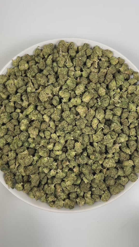 PUFFY Jokerz Candy (smalls) is an indica-dominant hybrid THCa strain, born from the flavorful cross between Gummiez and Grape Gasoline. The aroma bursts with bold grape notes layered over a gassy kick and a fresh, piney finish. Visually, the dense buds display forest-green tones with deep purple hues, vibrant orange pistils, and a frosty trichome coating. Consumers often describe the effects as euphoric and uplifting, promoting happiness and mental clarity, followed by a wave of deep relaxation.